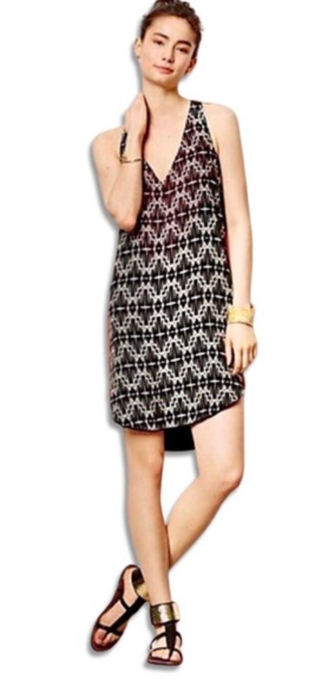 Anthropologie Chloe Oliver Embroidered Silk Geometric Shift Dress Medium